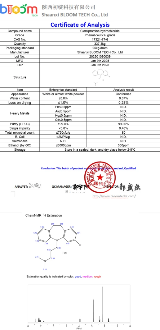 Clomipramine Hydrochloride COA | Shaanxi BLOOM Tech Co., Ltd Clomipramine Hydrochloride COA | Shaanxi BLOOM Tech Co., Ltd